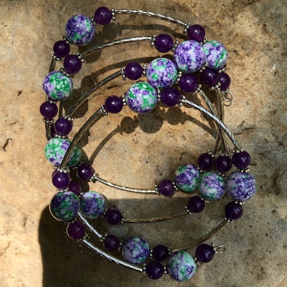 💖Purple & Green Porcelain and Amethyst Bracelet💖 - Picture 1 of 4